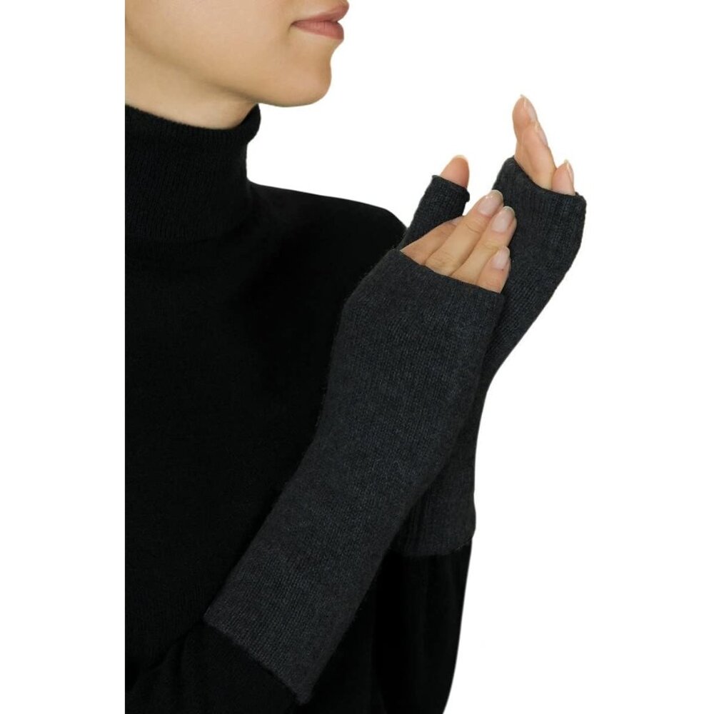 Women's Charcoal Half Finger Fingerless Knitted Winter Warmers Mittens Gloves